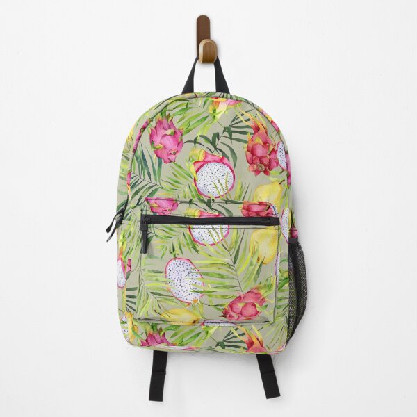 Item preview, Tropical fruits, dragonfruits and palm leaves. Watercolor pattern on olive green designed and sold by AnjeseAnna.
