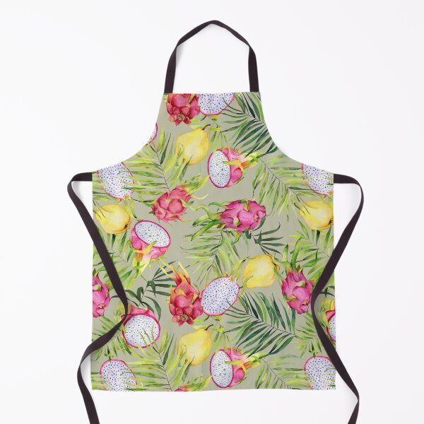 Item preview, Tropical fruits, dragonfruits and palm leaves. Watercolor pattern on olive green designed and sold by AnjeseAnna.