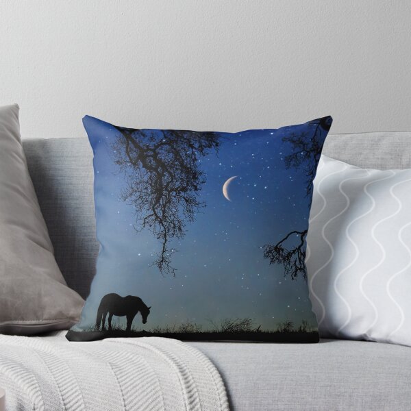 Item preview, Horse and Crescent Moon with Oak Trees Starry Night Surreal Fantasy designed and sold by Stephanie Laird.