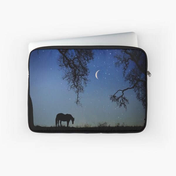 Item preview, Horse and Crescent Moon with Oak Trees Starry Night Surreal Fantasy designed and sold by Stephanie Laird.