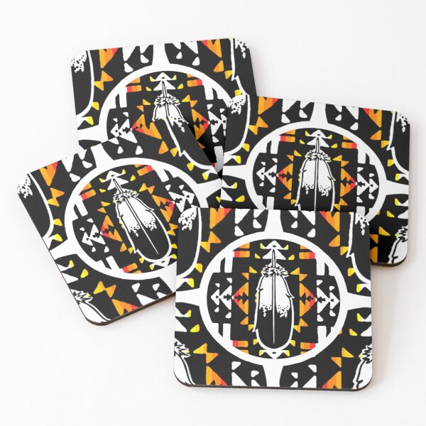 Item preview, Native American Round White / Fire Color Feather Art Pattern Print -Style 4   designed and sold by JMWCD.
