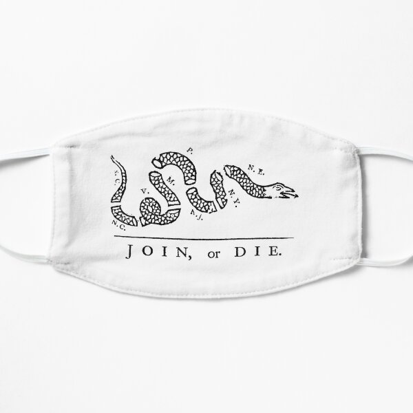 Join, or Die, Political cartoon, Benjamin Franklin, in BLACK. Flat Mask