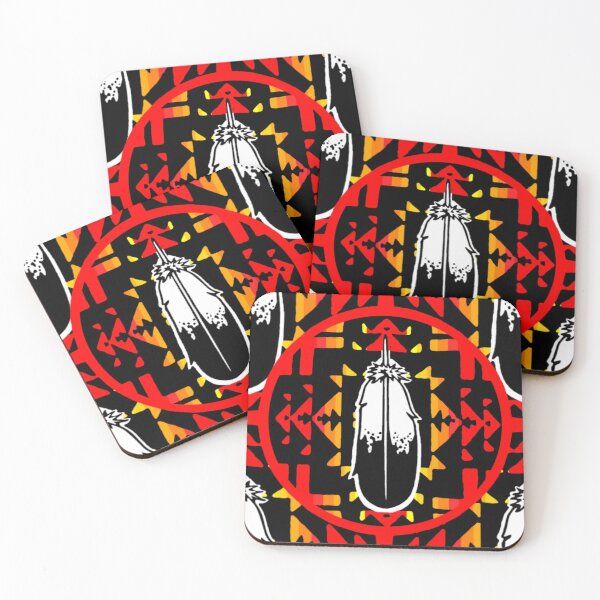 Item preview, Native American Round Red / Fire Color Feather Art Pattern Print -Style 4   designed and sold by JMWCD.