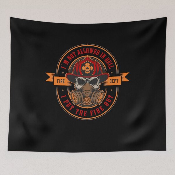 Item preview, Vintage Retro Fire Fighter Rescue, Fire Dept. Skull Badge & Quote designed and sold by Xeuno.