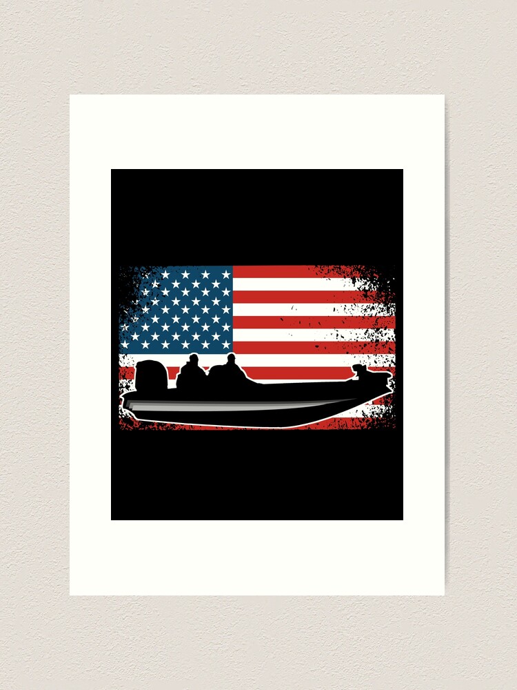 Fishing Boat, Vintage American Flag, Bass Fisherman  Art Print for Sale by  CharJens