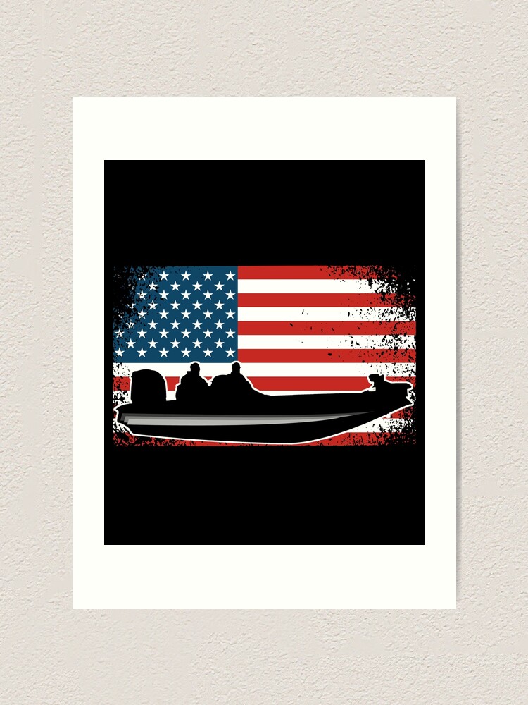 Fishing Boat, Vintage American Flag, Bass Fisherman  Art Print for Sale by  CharJens