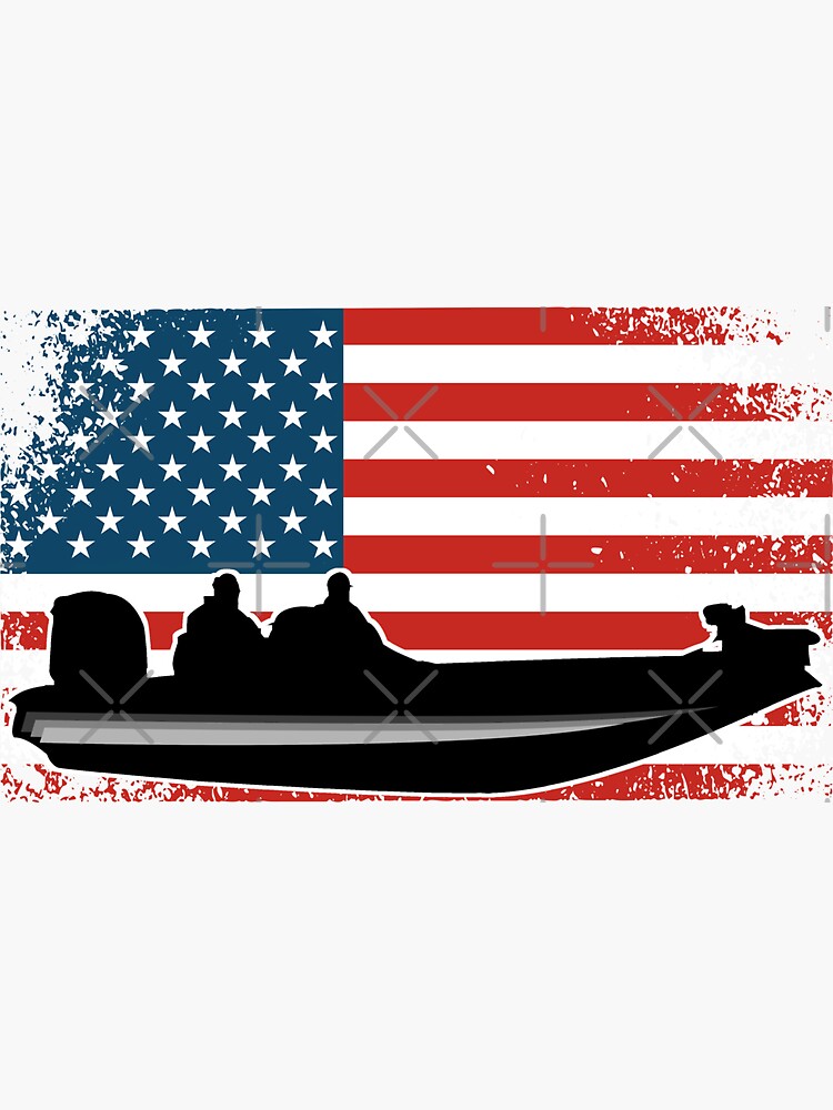 Fishing Boat, Vintage American Flag, Bass Fisherman | Sticker