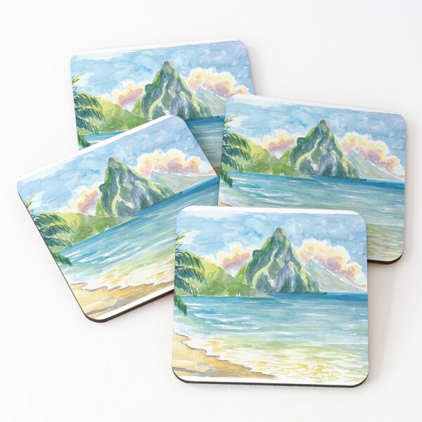 Item preview, Pitons Saint Lucia with Incredible Caribbean Sunset In Soufriere Bay designed and sold by artshop77.