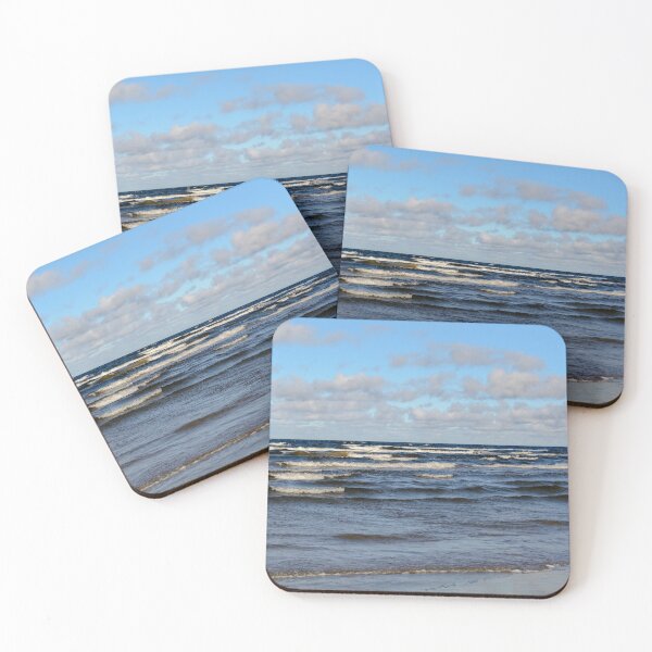 Item preview, White cumulus clouds in sky over wavy Baltic sea designed and sold by lena-maximova.