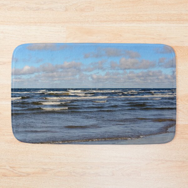 Item preview, White cumulus clouds in sky over wavy Baltic sea designed and sold by lena-maximova.