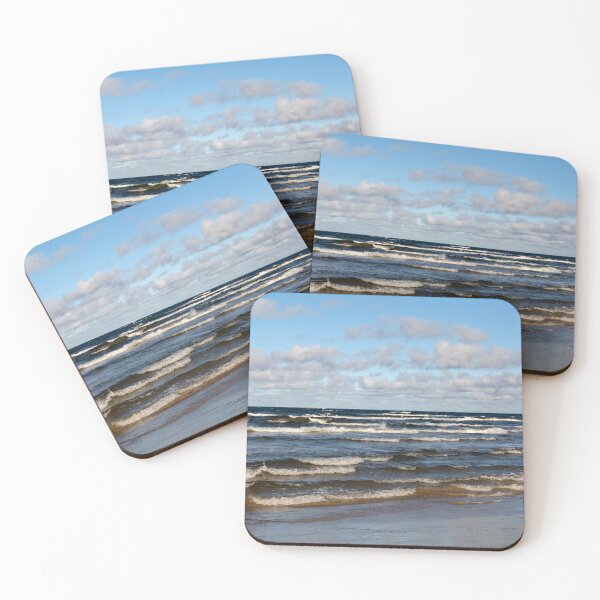 Item preview, White cumulus clouds in sky over wavy Baltic sea designed and sold by lena-maximova.