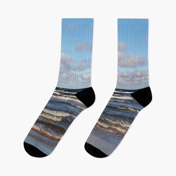 Item preview, White cumulus clouds in sky over wavy Baltic sea designed and sold by lena-maximova.