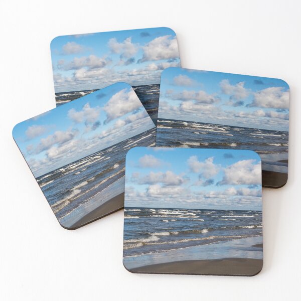 Item preview, White cumulus clouds in sky over wavy Baltic sea designed and sold by lena-maximova.