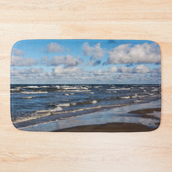 Item preview, White cumulus clouds in sky over wavy Baltic sea designed and sold by lena-maximova.