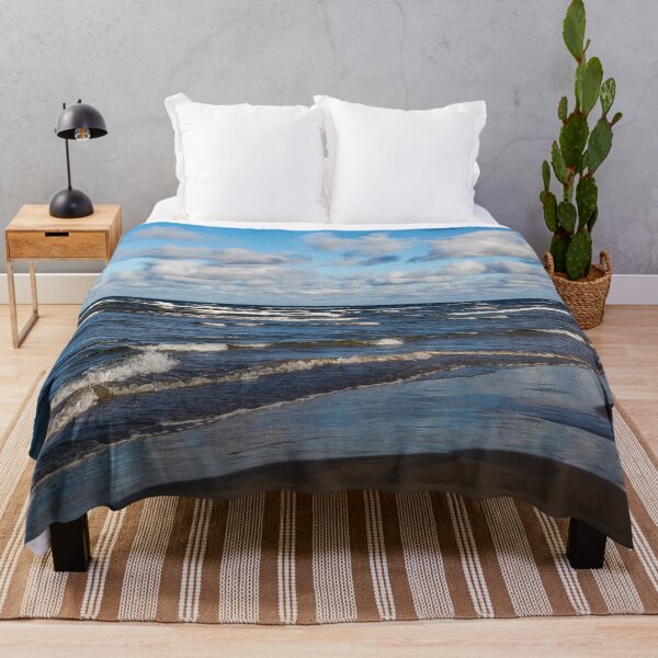 Item preview, White cumulus clouds in sky over wavy Baltic sea designed and sold by lena-maximova.