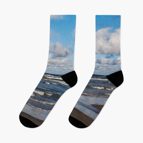 Item preview, White cumulus clouds in sky over wavy Baltic sea designed and sold by lena-maximova.
