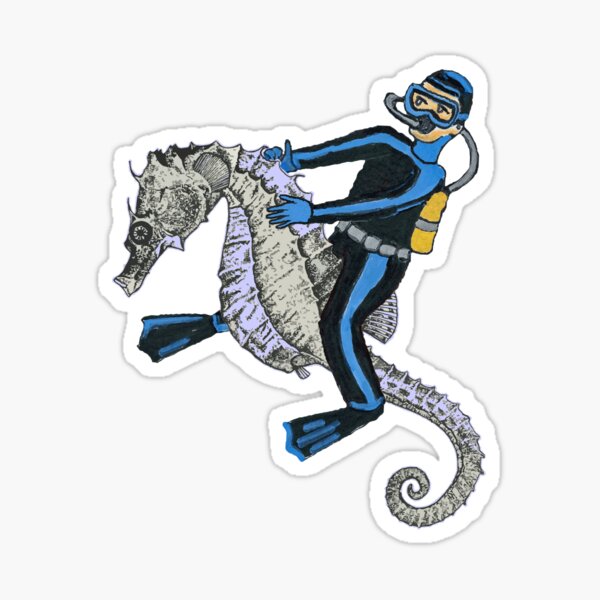 Item preview, Vintage Scuba Diver Riding a Giant Seahorse Underwater designed and sold by urmaddad.