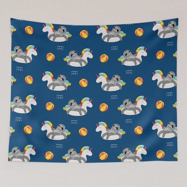 Item preview, Unicorn floatie with sloth and beach ball swimming in the waves in the water designed and sold by TrueType.
