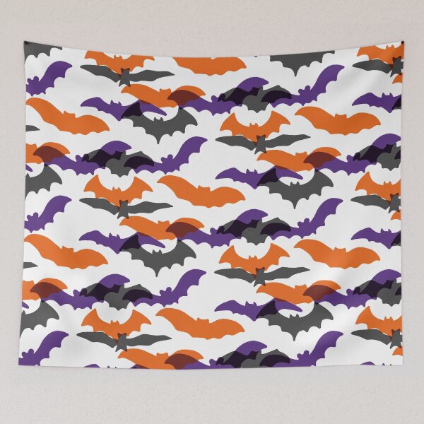 Item preview, Bats Silhouettes - Fun Orange, Black, and Purple Halloween Pattern designed and sold by TheRainbowRoom.