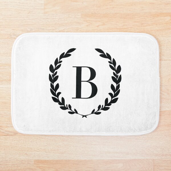 Letter B, Laurel wreath monogram B, Initial B, Laurel frame with letter B Bath Mat