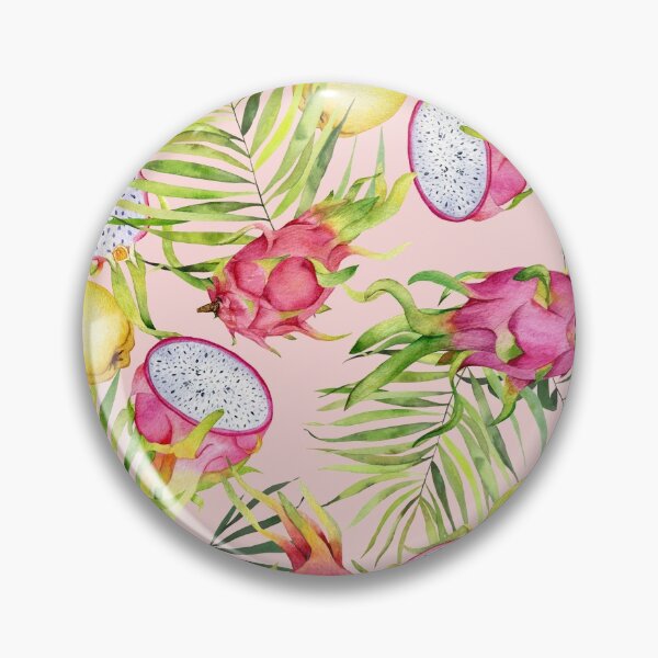 Item preview, Tropical fruits, dragonfruits and palm leaves. Watercolor pattern on rose pink designed and sold by AnjeseAnna.