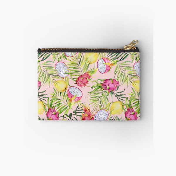 Item preview, Tropical fruits, dragonfruits and palm leaves. Watercolor pattern on rose pink designed and sold by AnjeseAnna.