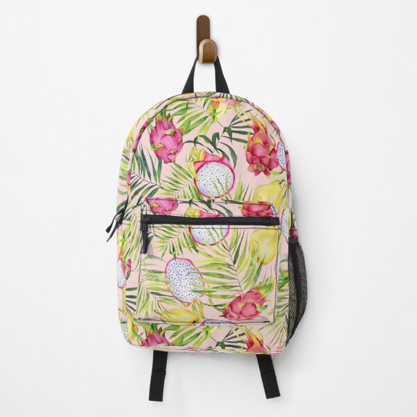 Item preview, Tropical fruits, dragonfruits and palm leaves. Watercolor pattern on rose pink designed and sold by AnjeseAnna.