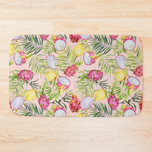 Item preview, Tropical fruits, dragonfruits and palm leaves. Watercolor pattern on rose pink designed and sold by AnjeseAnna.