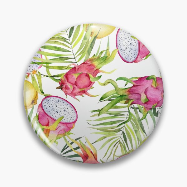 Item preview, Tropical fruits, dragonfruits and palm leaves. Watercolor pattern on white designed and sold by AnjeseAnna.