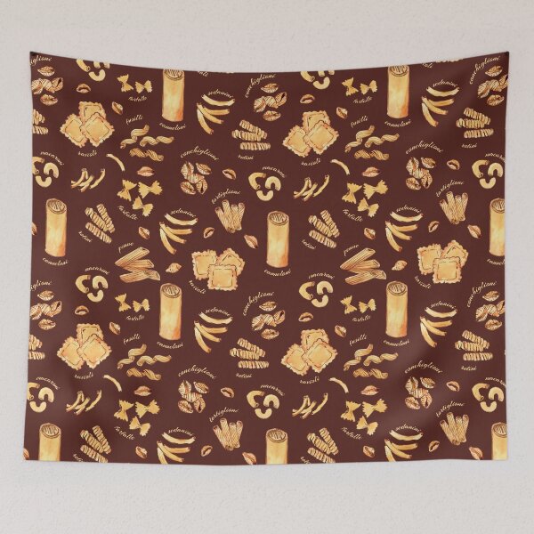 Item preview, Types of Pasta on brown watercolor pattern designed and sold by AnjeseAnna.