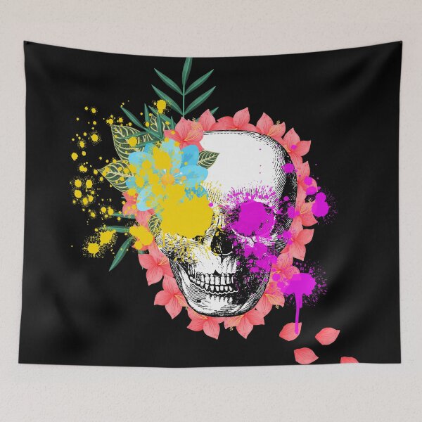 Item preview, Skull and Flowers with Paint Splats ( black ) designed and sold by RomeoSketches.