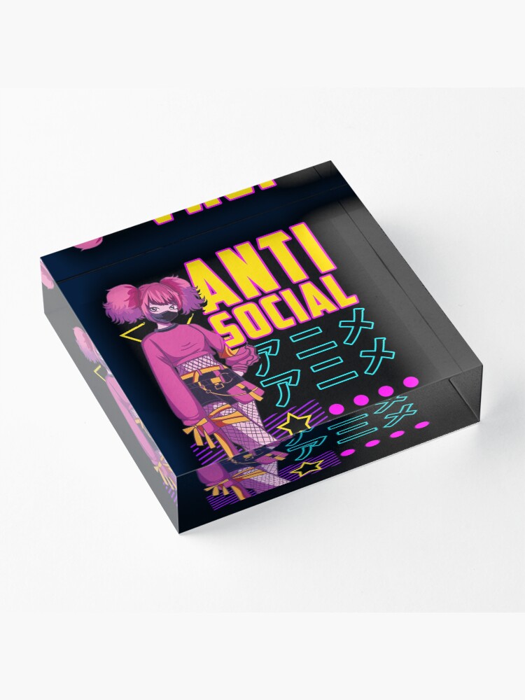 Alternate view of Aesthetic Anti Social Anime Girl Vaporwave EDM Acrylic Block