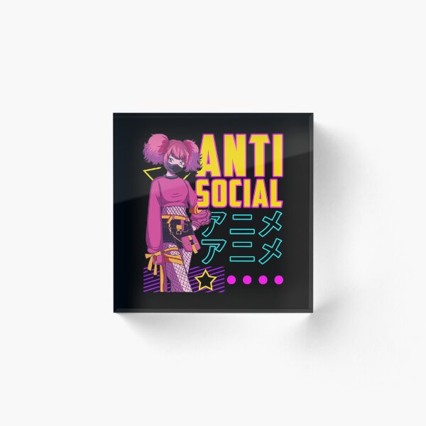 Aesthetic Anti Social Anime Girl Vaporwave EDM Acrylic Block
