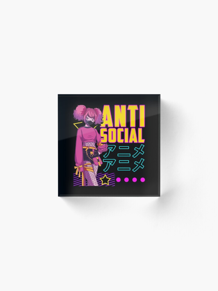 Alternate view of Aesthetic Anti Social Anime Girl Vaporwave EDM Acrylic Block