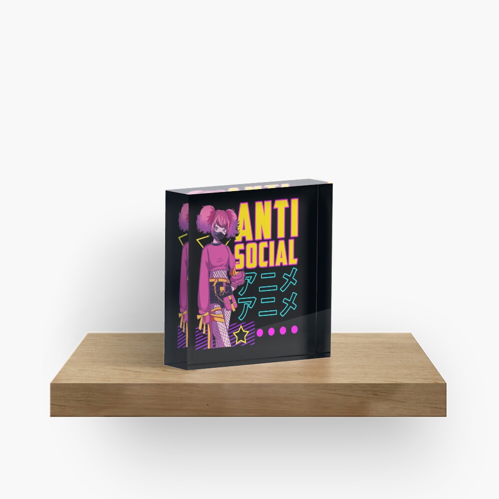 Aesthetic Anti Social Anime Girl Vaporwave EDM Acrylic Block