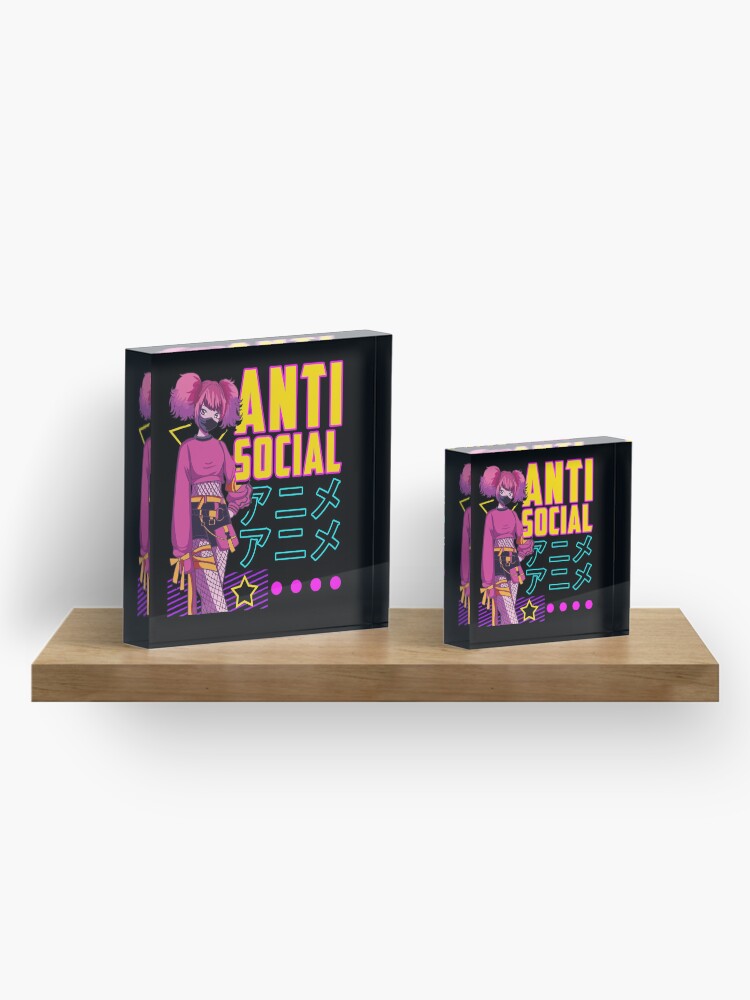 Alternate view of Aesthetic Anti Social Anime Girl Vaporwave EDM Acrylic Block