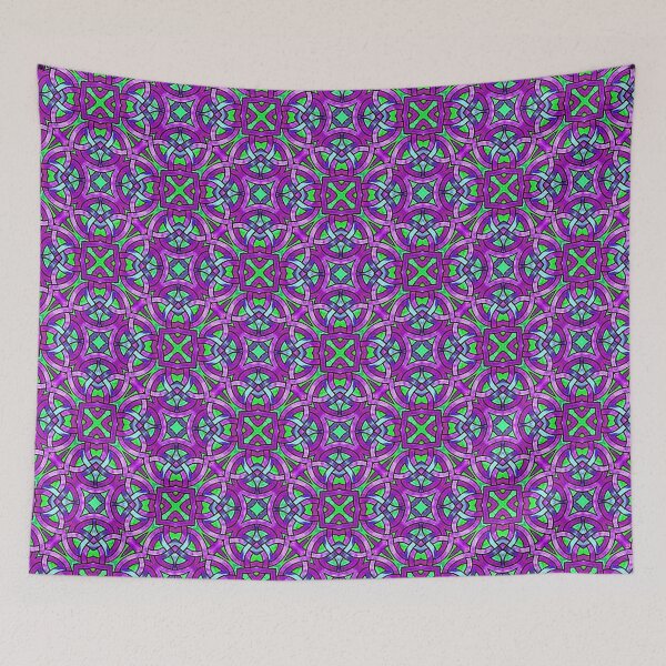 Item preview, Purple, Blue and Green Stained Glass Interlocking Repeat Pattern designed and sold by LaRoach Digital Arts.