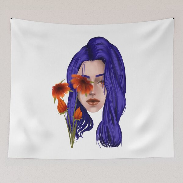 Item preview, Flower & Blue Hair Girl designed and sold by 123-Easy-Store.