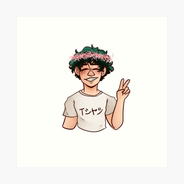 My Hero Acdemia - Izuku Midoriya Deku Peace Sign with Flower Crown Art Print