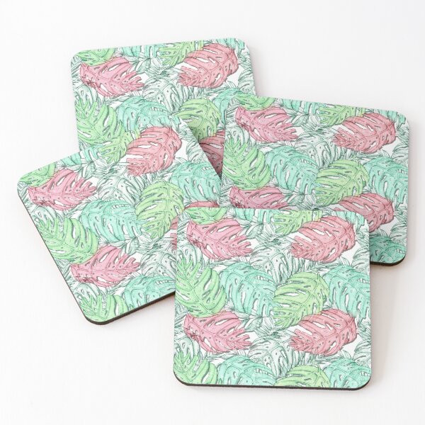 Aperçu de l'œuvre Pattern Feuilles Tropicales Vert Corail Summer Pastel Nature créée et vendue par Jolly-Yosei.