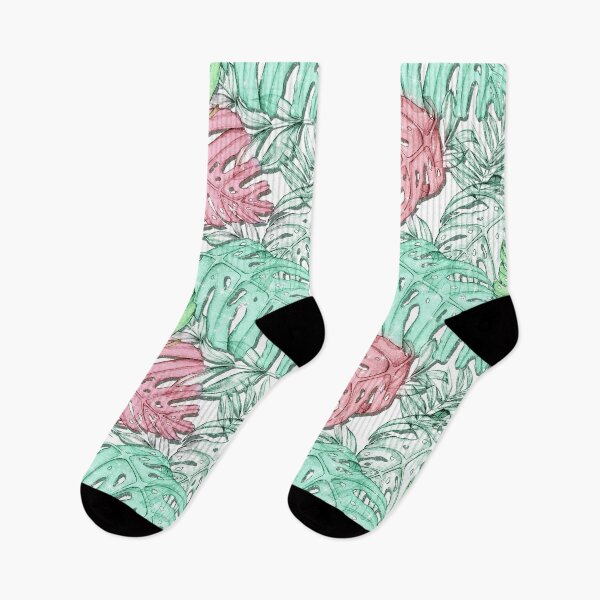 Aperçu de l'œuvre Pattern Feuilles Tropicales Vert Corail Summer Pastel Nature créée et vendue par Jolly-Yosei.