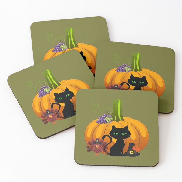 Item preview, Thanksgiving Black Cat with Pumpkin, Turkey, Pilgrim Hat designed and sold by silviaol.
