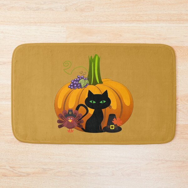 Item preview, Thanksgiving Black Cat with Pumpkin, Turkey, Pilgrim Hat designed and sold by silviaol.