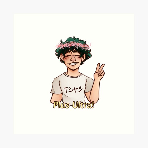 My Hero Academia - Izuku Midoriya Deku Peace Sign Plus Ultra with Flower Crown Art Print