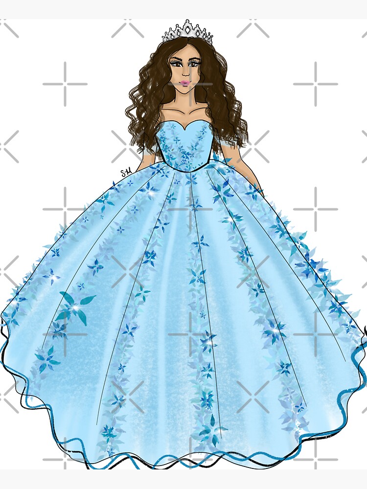 Ilustración de moda con vestido de quinceañera azul Mis Quince Imán