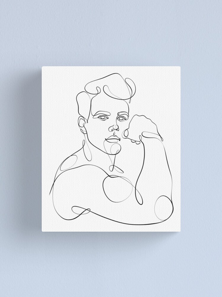 Male handsome face one line drawing Canvas Print by BondingSoul