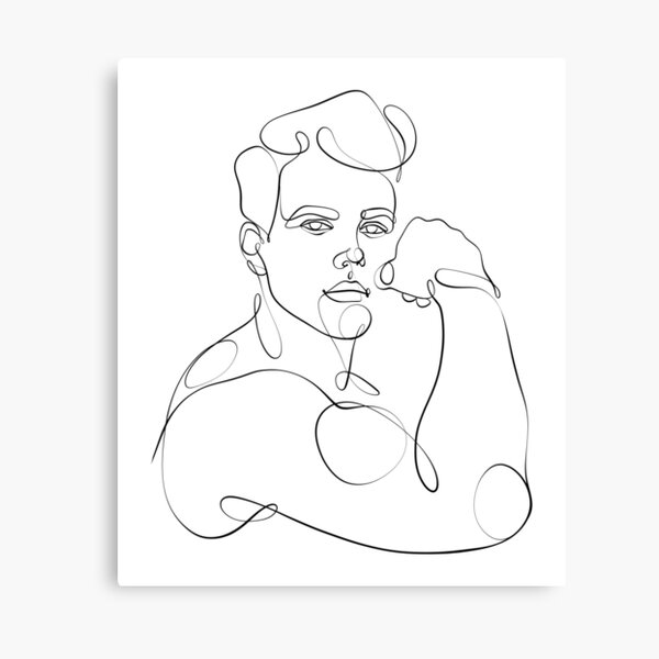 Male handsome face one line drawing Canvas Print by BondingSoul