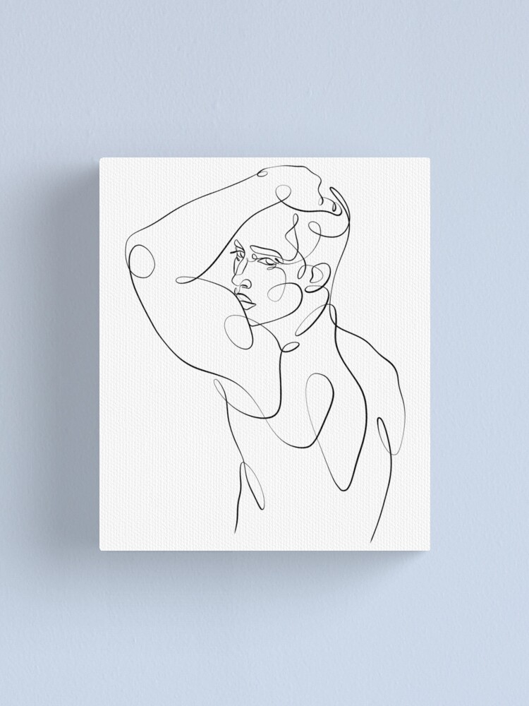 Male handsome face one line drawing Canvas Print by BondingSoul