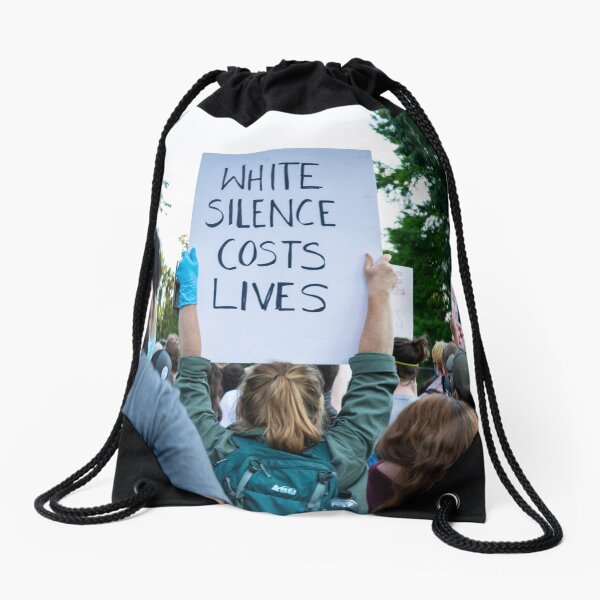 White silence costs lives Drawstring Bag
