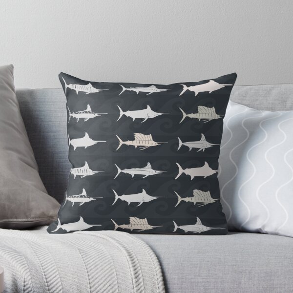 Marlin Billfish Print Throw Pillow - Dark Throw Pillow